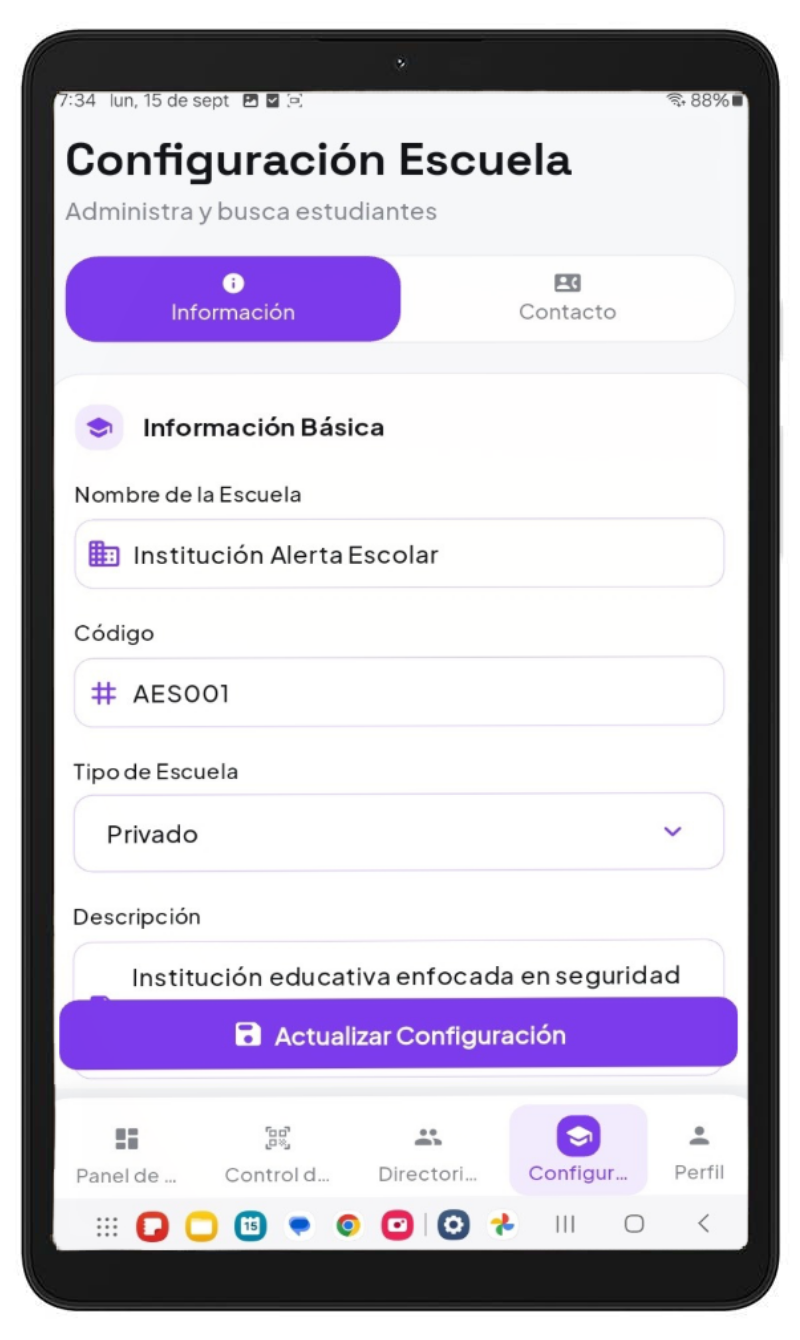 Configuración de datos escolares