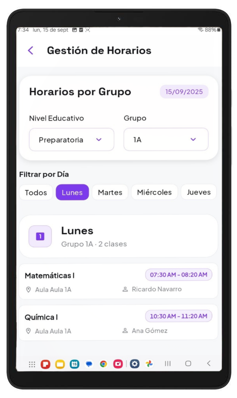 Gestión de horarios educativos