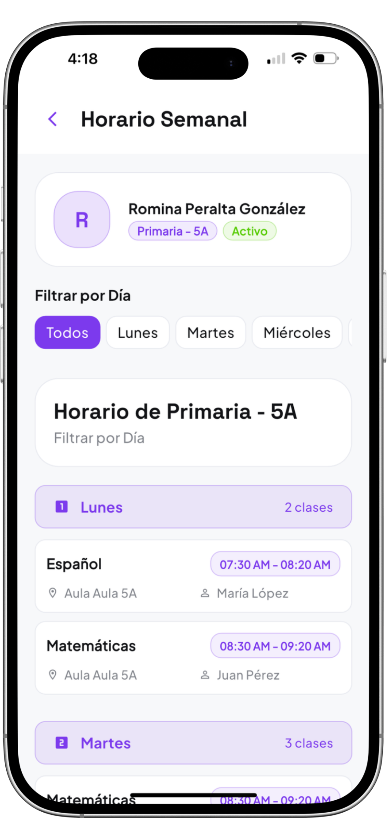 Horario semanal
