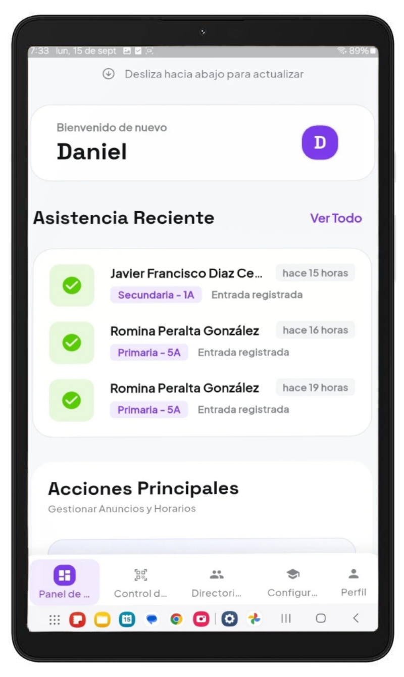 Vista completa panel administrativo